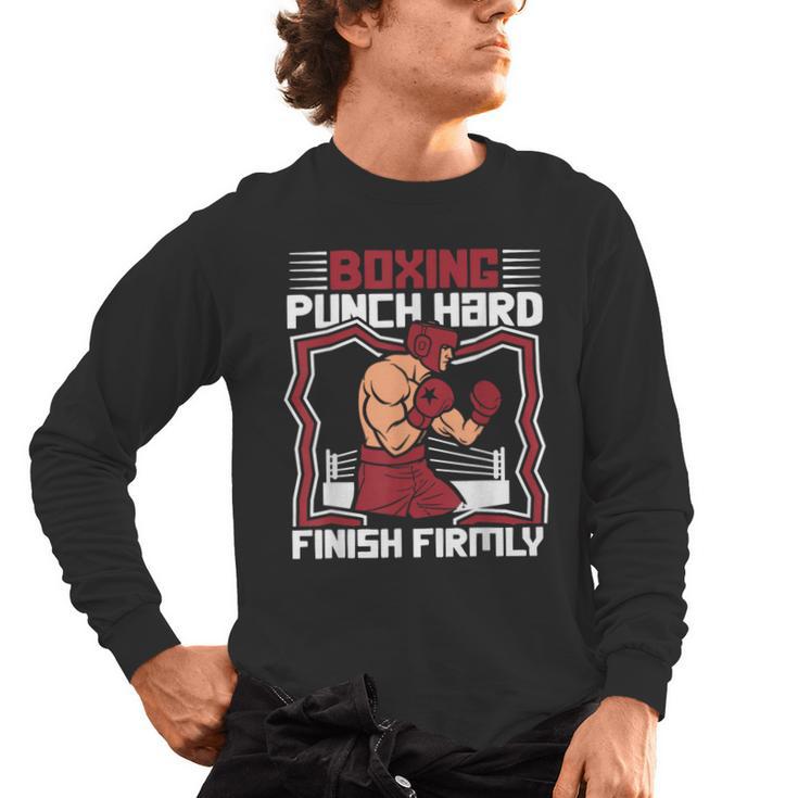 Punch Hard Finish Firmly Kickboxer Fan Muay Thai Boxing Men's Long Sleeve T-Shirt
