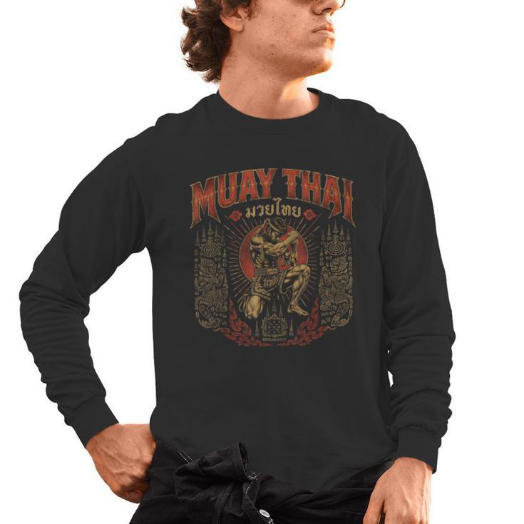 Retro Muay Thai Discipline Thai Boxing Warrior Art Men's Long Sleeve T-Shirt