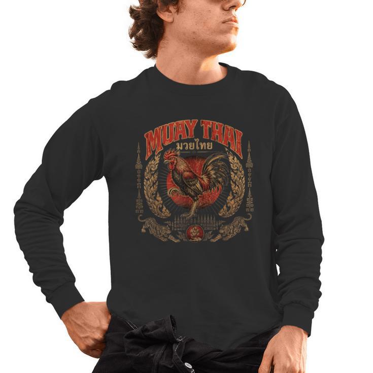 Retro Muay Thai Woman Thai Boxing Warrior Fighter Chicken Men's Long Sleeve T-Shirt