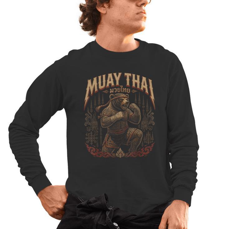 Retro Nak Muay Muay Thai Fighter Thai Boxing Gym Bear Men's Long Sleeve T-Shirt