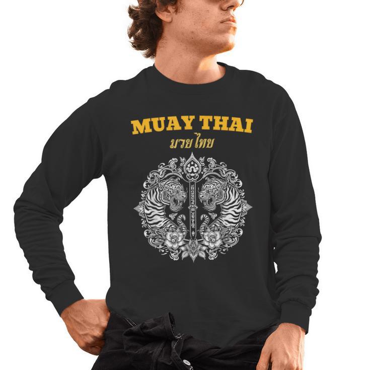 Sak Yant Muay Thai Art Tattoo Twin Tiger Kickboxing Thailand Men's Long Sleeve T-Shirt