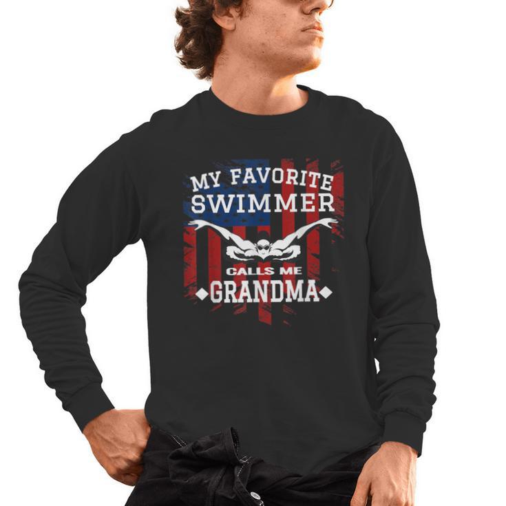 Swim Grandma Tshirt US American Flag Swimming Tee Men's Long Sleeve T-Shirt