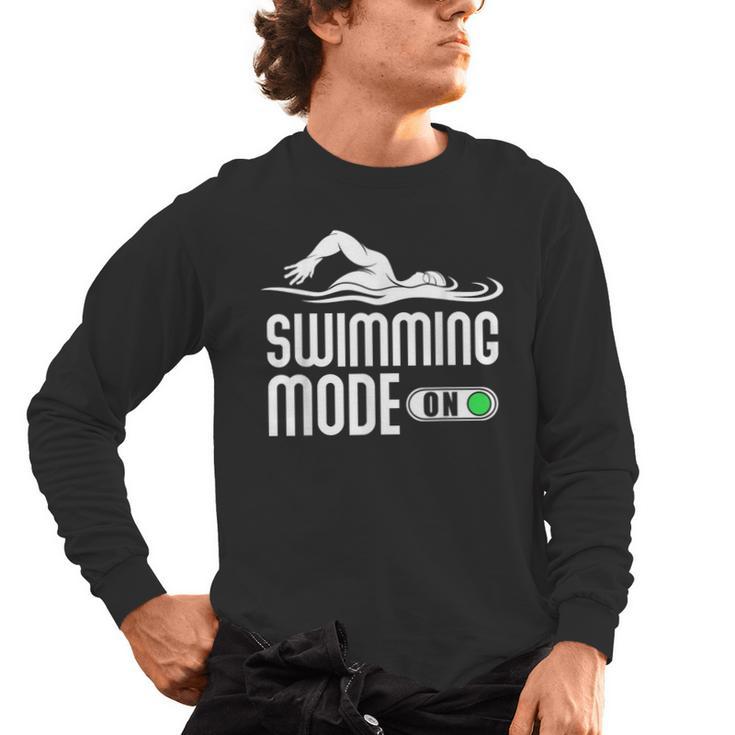 Swim Slogan Funny Swimming Mode On Swim Men's Long Sleeve T-Shirt