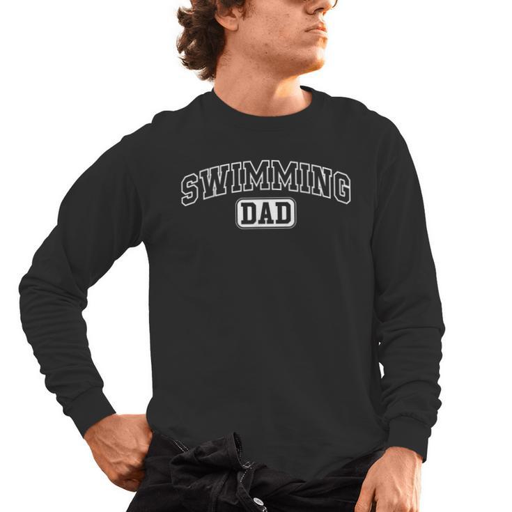 Swimming Dad Athletic Lettering Fathers Day Coach Men's Long Sleeve T-Shirt