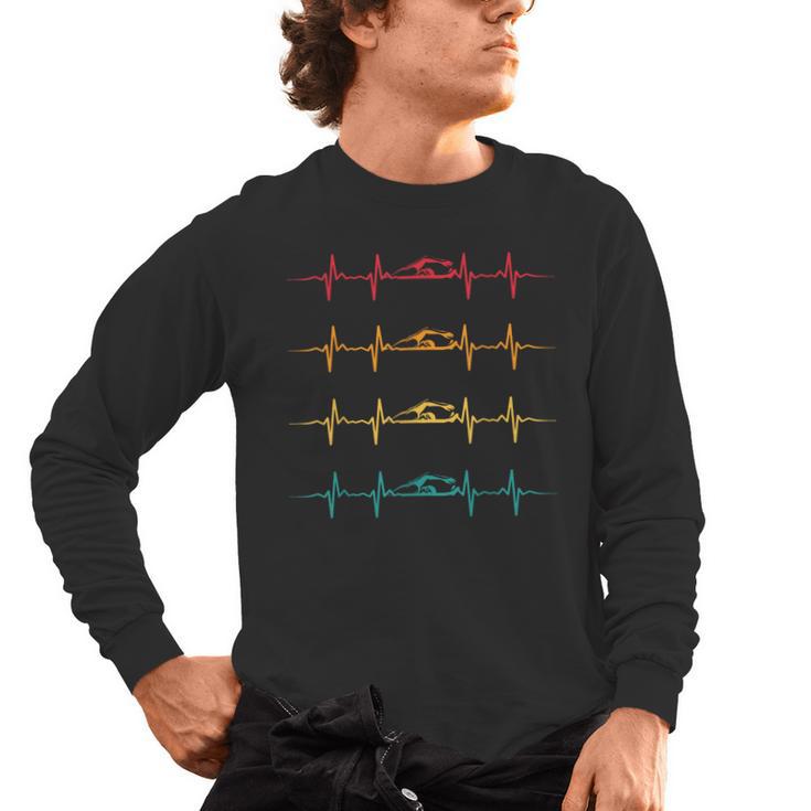 Swimming Swimmer Heartbeat Vintage Men Boys Women Swim Lover Men's Long Sleeve T-Shirt
