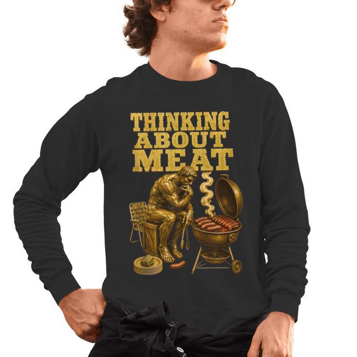 Thinking About Meat BBQ Dad Humor Men's Long Sleeve T-Shirt