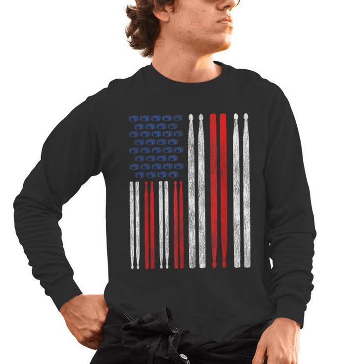 USA Flag Drumsticks Drum Kit Men's Long Sleeve T-Shirt