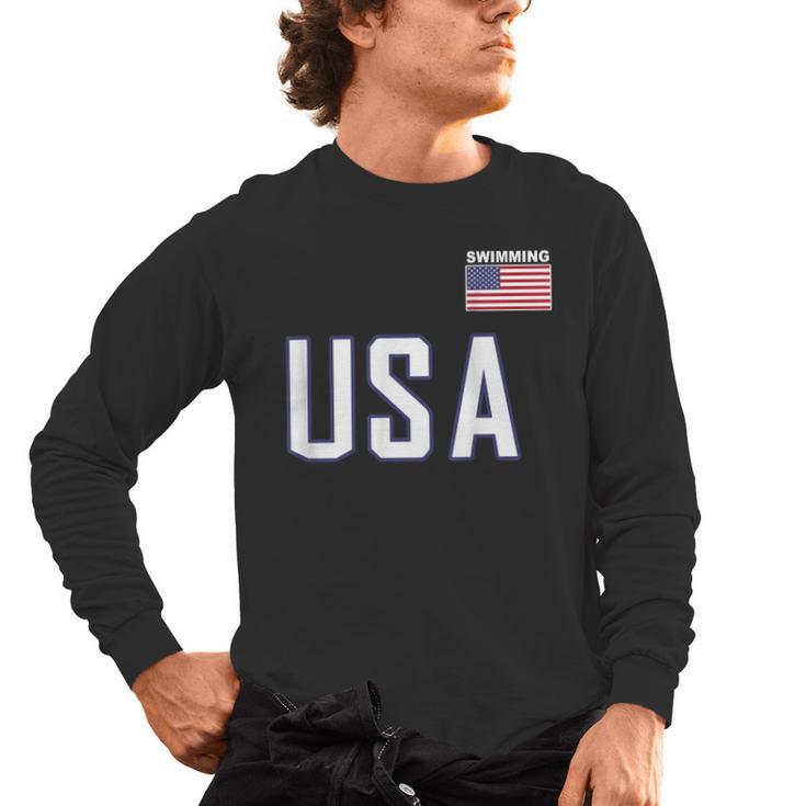 USA Flag Swim Swimming Sport Practice Equipment Men Women Men's Long Sleeve T-Shirt