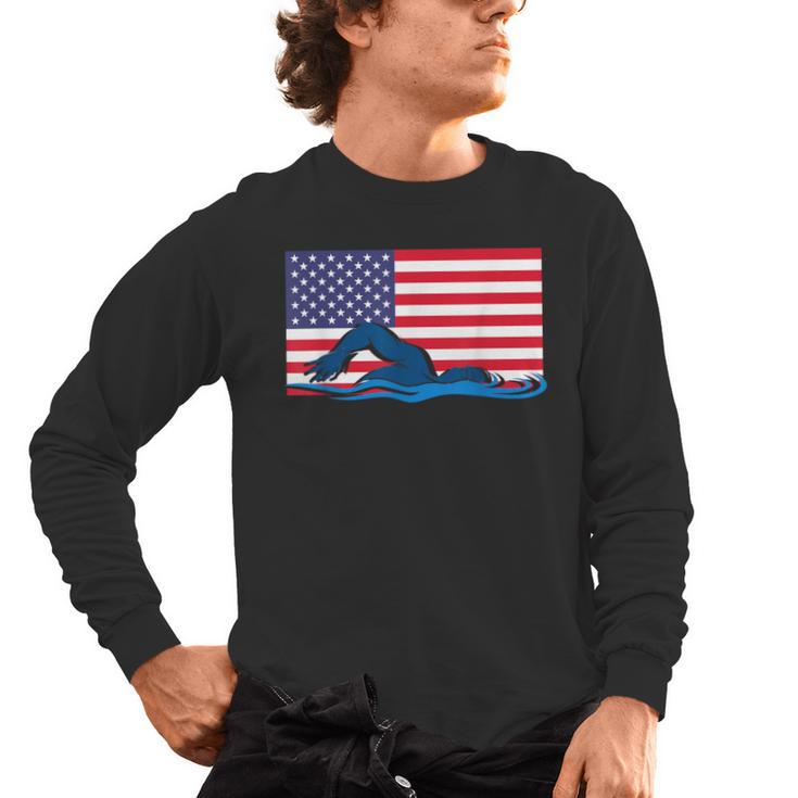 USA Flag Swimmer Swimming Sport Athlete Swim Swimming Men's Long Sleeve T-Shirt