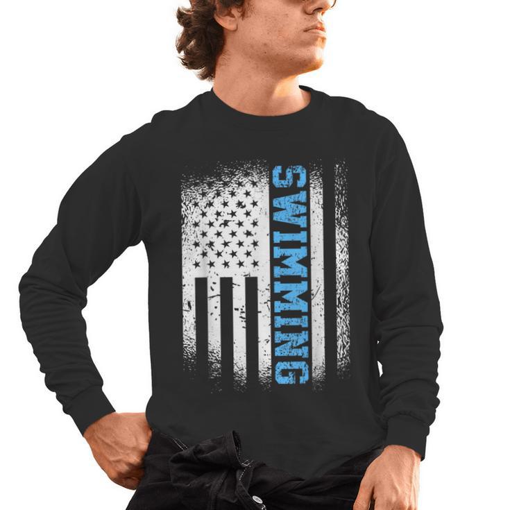 USA Flag Swimming Swim American Swimmer Men's Long Sleeve T-Shirt