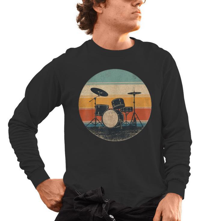 Vintage Drum Kit Silhouette Retro Music Men's Long Sleeve T-Shirt