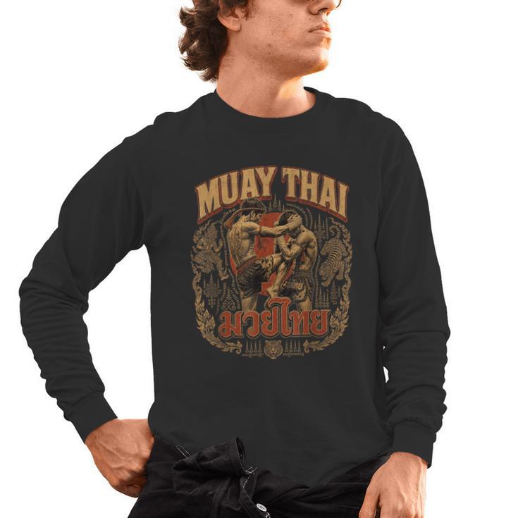 Vintage Muay Thai Thai Boxing Nak Muay Fighter Art Men's Long Sleeve T-Shirt