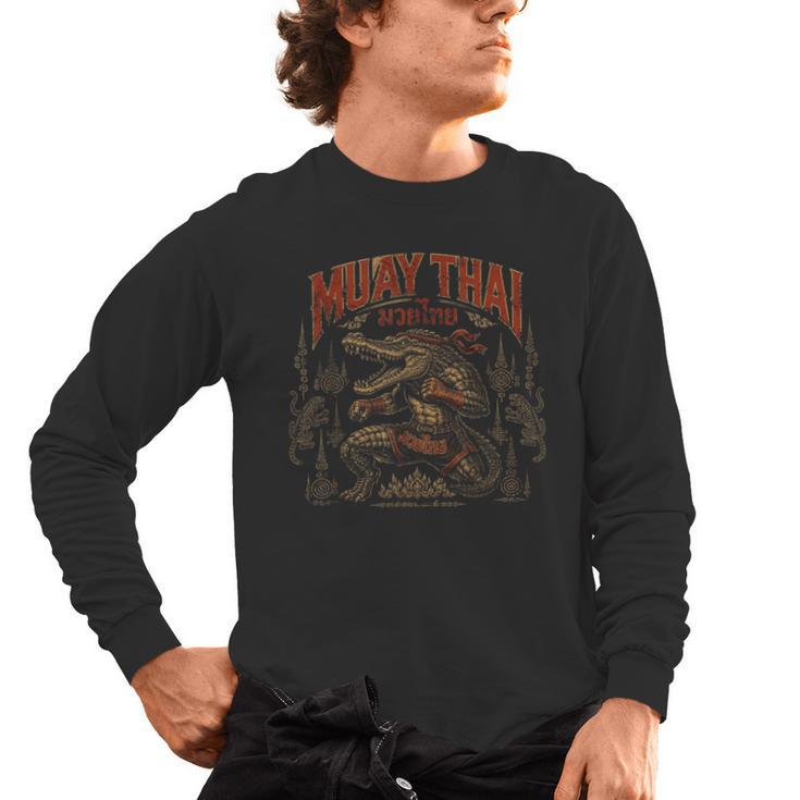 Vintage Muay Thai Wai Kru Thai Boxing Ritual Art Crocodile Men's Long Sleeve T-Shirt