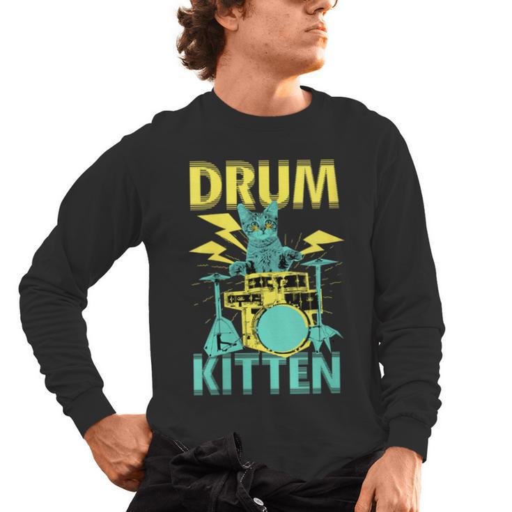 Women's Cute Drummer Cat Drum Kitten Men's Long Sleeve T-Shirt