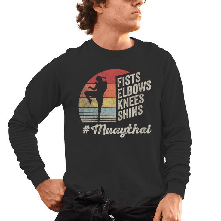 Women's Muay Thai Martial Arts Fighter Retro Vintage Sunset Graphic Men's Long Sleeve T-Shirt