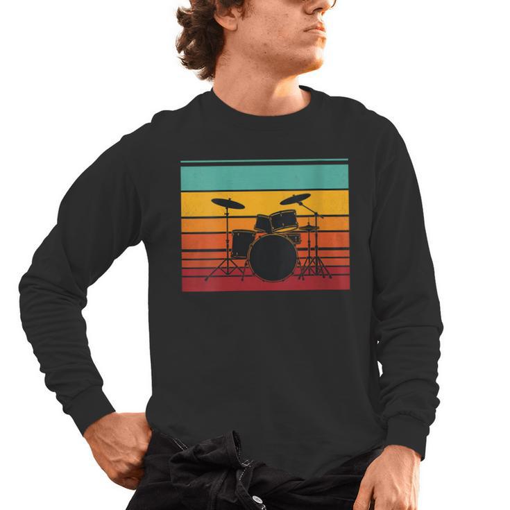 Women's Retro Drum Kit Silhouette With Color Stripes Men's Long Sleeve T-Shirt