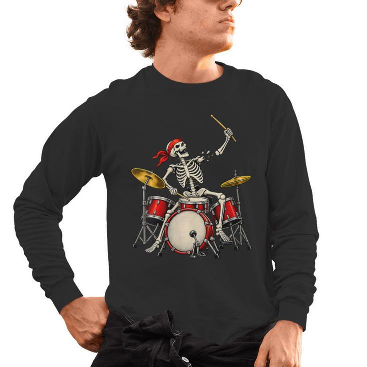 Women's Skeleton Drummer Skull Drum Kit Halloween Men's Long Sleeve T-Shirt