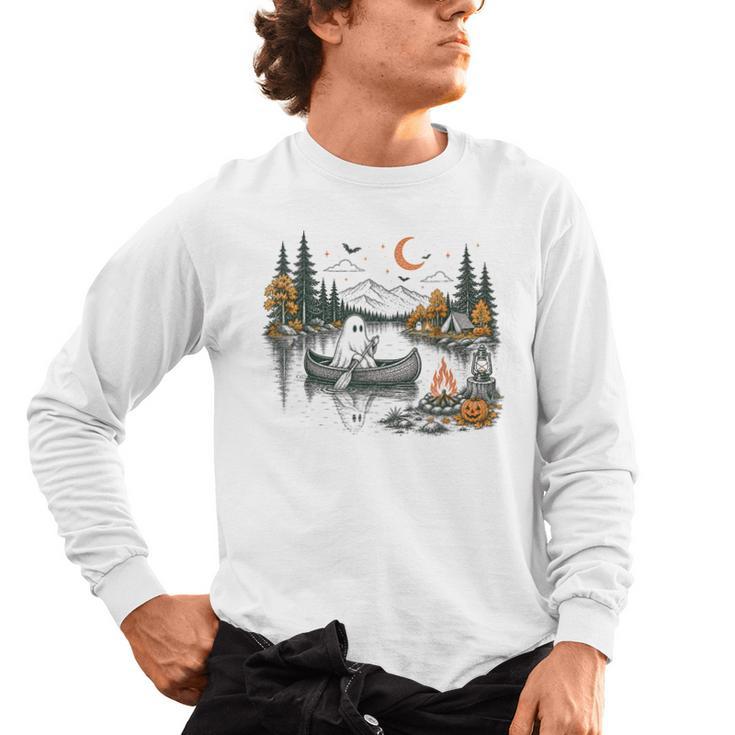 Canoe Ghost Camping Ghost Lake Halloween Spooky Fall Camping Men's Long Sleeve T-Shirt