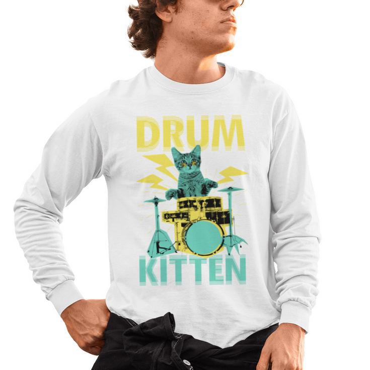 Cute Drummer Cat Drum Kitten Men's Long Sleeve T-Shirt