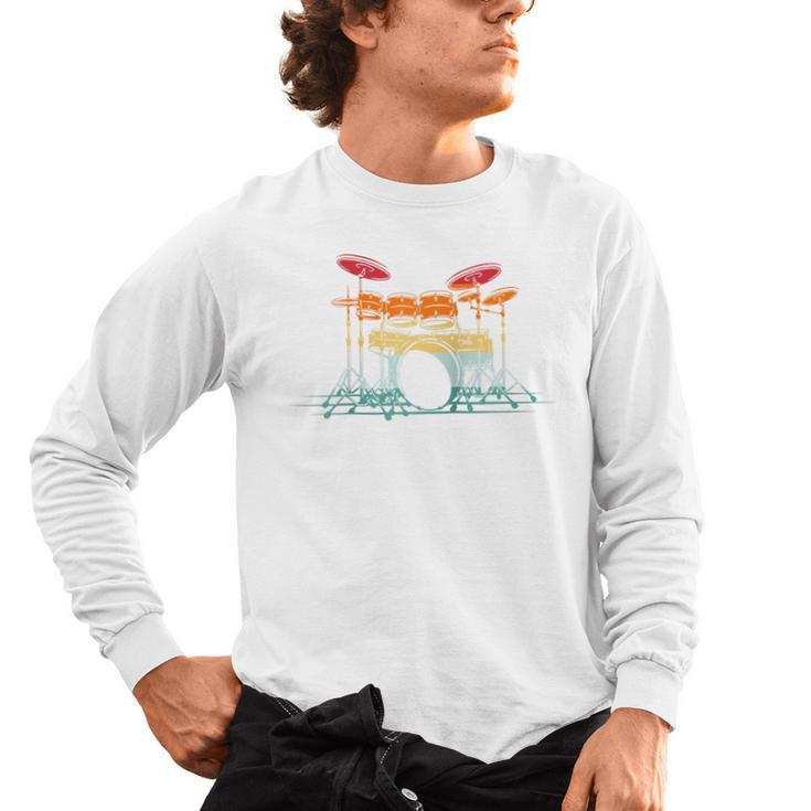 Drum Kit Musical Retro Instrument Musician Raglan Baseball Tee Men's Long Sleeve T-Shirt