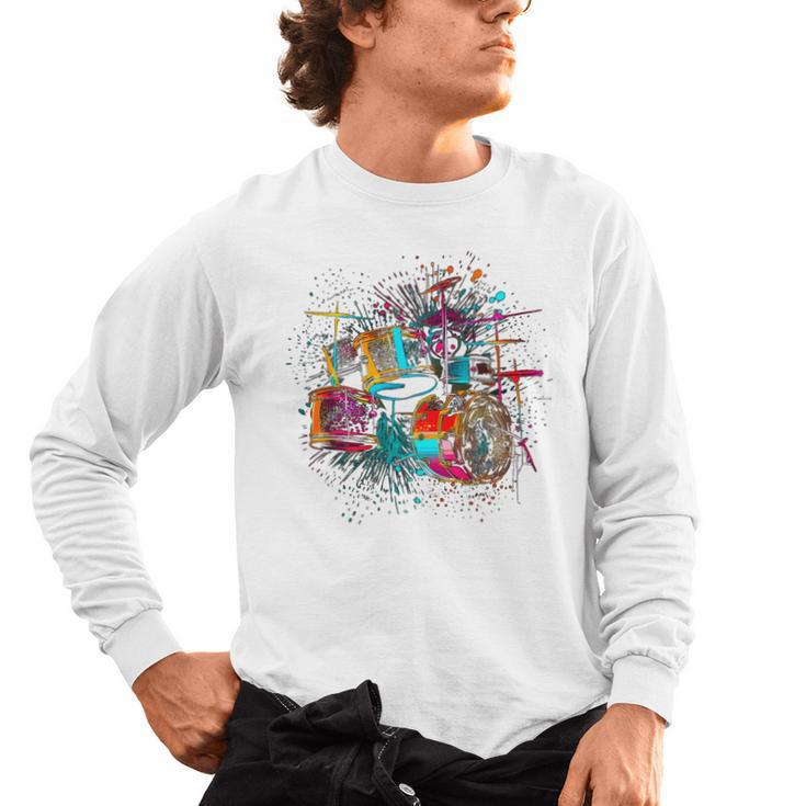 Drums Pop Art Drummer Drum Kit Men's Long Sleeve T-Shirt