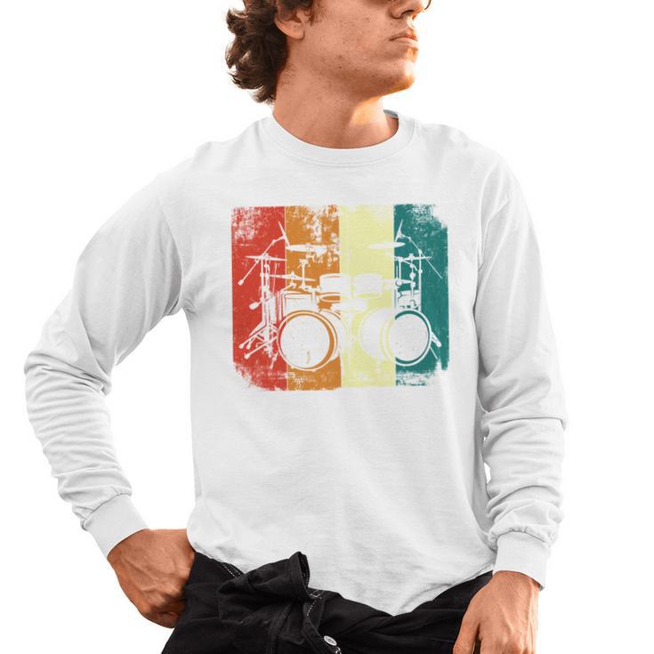 Drumset Cool Retro Vintage Drum Kit Drummer Music Percussion Men's Long Sleeve T-Shirt