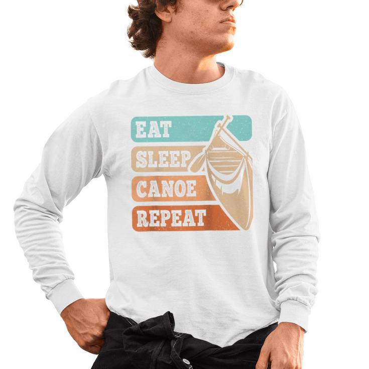 Eat Sleep Canoe Repeat Vintage Canoeing Canoeist Men Boys Raglan Baseball Tee Men's Long Sleeve T-Shirt