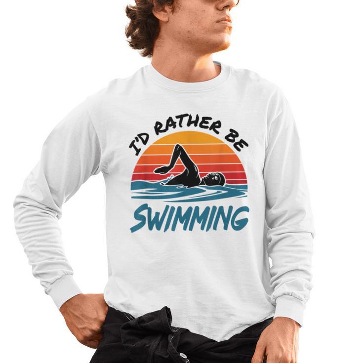 I'd Rather Be Swimming Retro Swim Swimmer Men's Long Sleeve T-Shirt