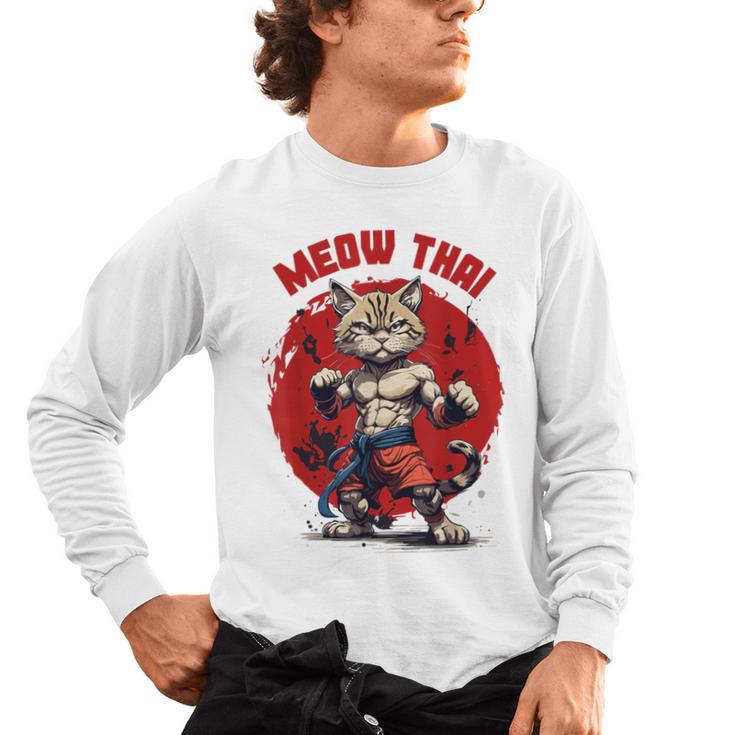 Meow Thai Funny Muay Thai And Cats Lover Men's Long Sleeve T-Shirt