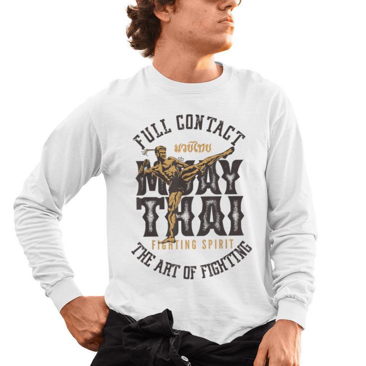 Muay Thai Fighter MMA Full Contact Retro Kickboxing Men's Long Sleeve T-Shirt