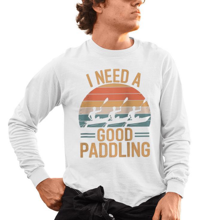 I Need A Good Paddling Retro Sunset Canoe Raglan Baseball Tee Men's Long Sleeve T-Shirt