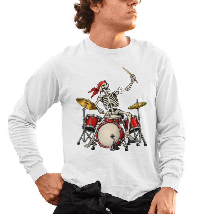 Skeleton Drummer Skull Drum Kit Halloween Raglan Baseball Tee Men's Long Sleeve T-Shirt