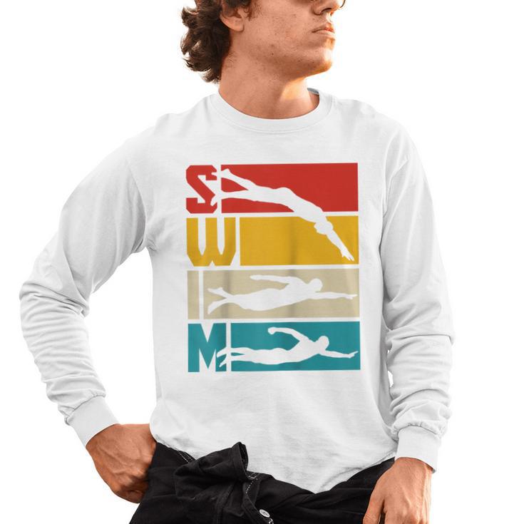 Swim Swimming Vintage Retro Swimmer Raglan Baseball Tee Men's Long Sleeve T-Shirt