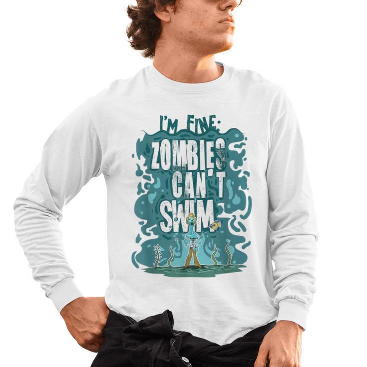 Swimming Quote Zombies Can't Swim For Swimmer Men's Long Sleeve T-Shirt