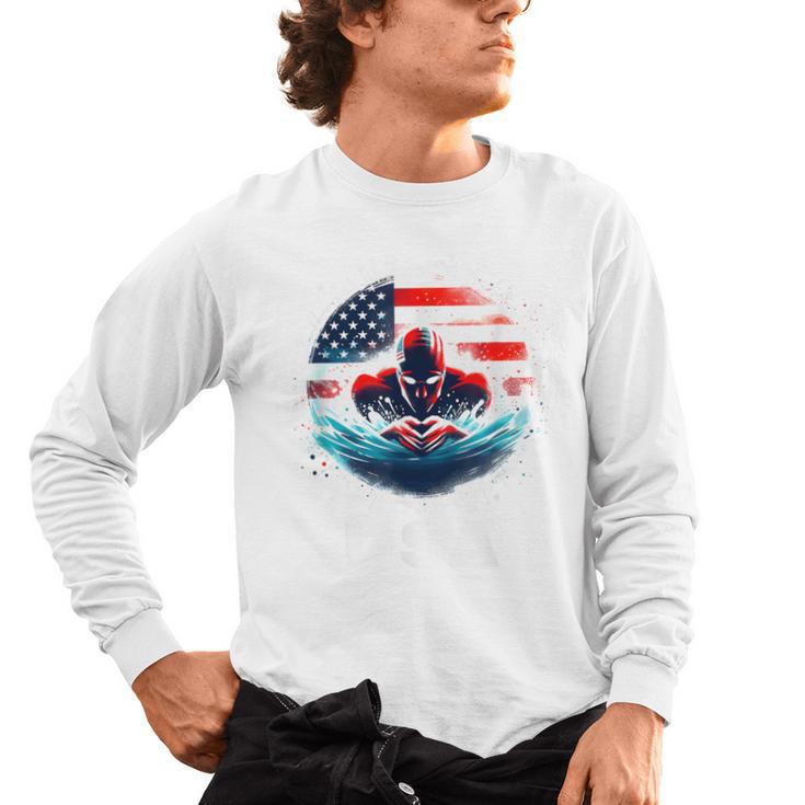 Swimming United States American Swimming Apparel Swimming Men's Long Sleeve T-Shirt