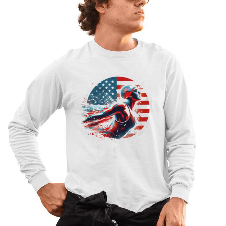 Swimming United States Apparel American Flag Swimming Men's Long Sleeve T-Shirt