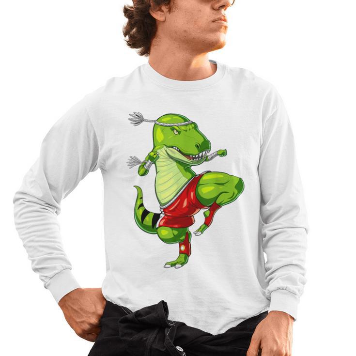 T-Rex Dinosaur Muay Thai Boxing Karate Martial Arts Kung Fu Men's Long Sleeve T-Shirt