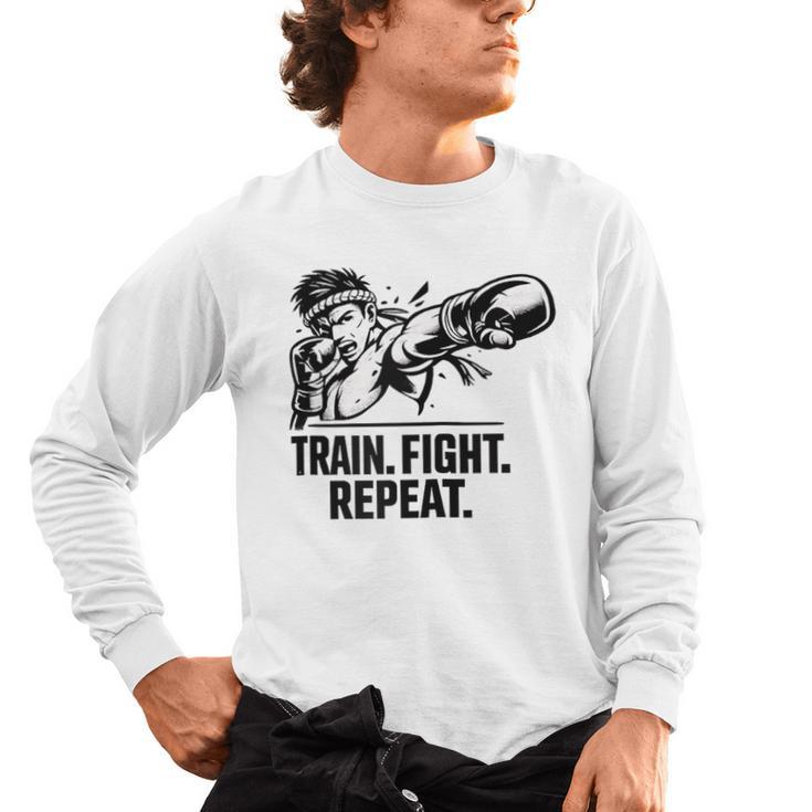 Train Fight Repeat Nak Muay Thai Boxing Fighter Raglan Baseball Tee Men's Long Sleeve T-Shirt