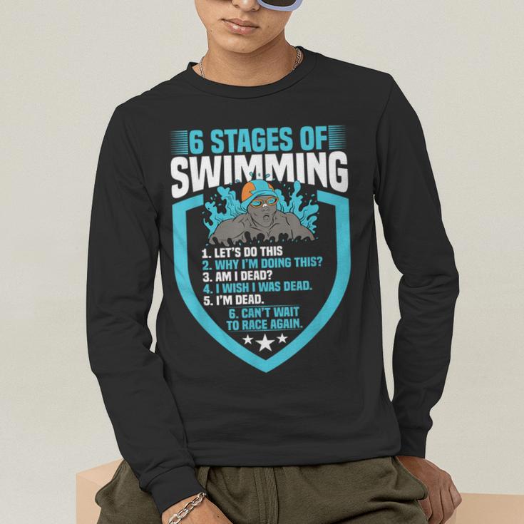 6 Stages Of Swimming Joke Sports Athlete Pool Swimmer Men's Long Sleeve T-Shirt 6 Stages Of Swimming Joke Sports Athlete Pool Swimmer Men's Long Sleeve T-Shirt