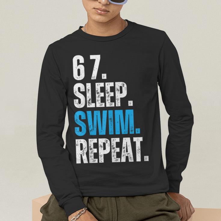 67 Sleep Swim Repeat Swimming Swimmer 67 Meme Men's Long Sleeve T-Shirt