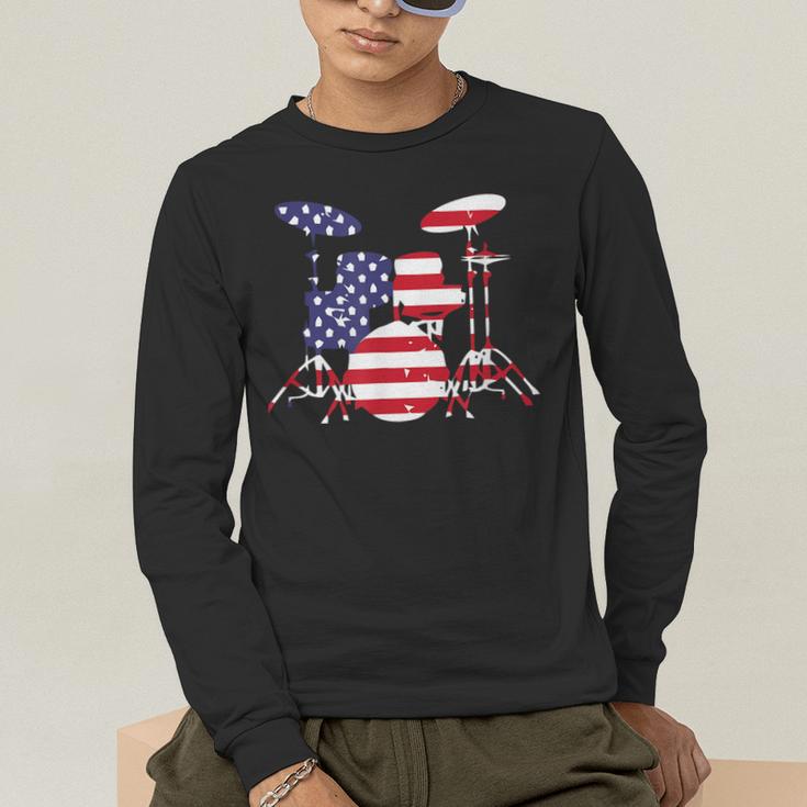 American Flag Drum Kit Patriotic US Drum Art Men's Long Sleeve T-Shirt American Flag Drum Kit Patriotic US Drum Art Men's Long Sleeve T-Shirt