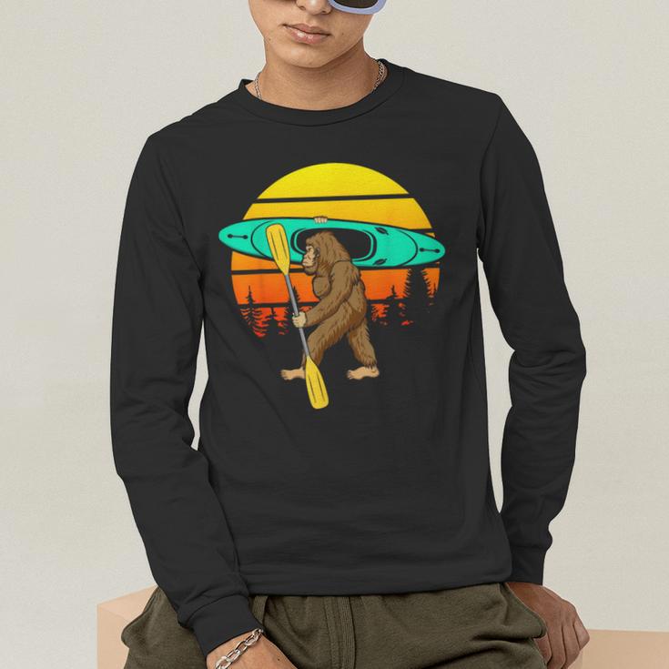 Bigfoot Kayak Paddling Lake Rafts Inflatable Canoe Sasquatch Men's Long Sleeve T-Shirt Bigfoot Kayak Paddling Lake Rafts Inflatable Canoe Sasquatch Men's Long Sleeve T-Shirt