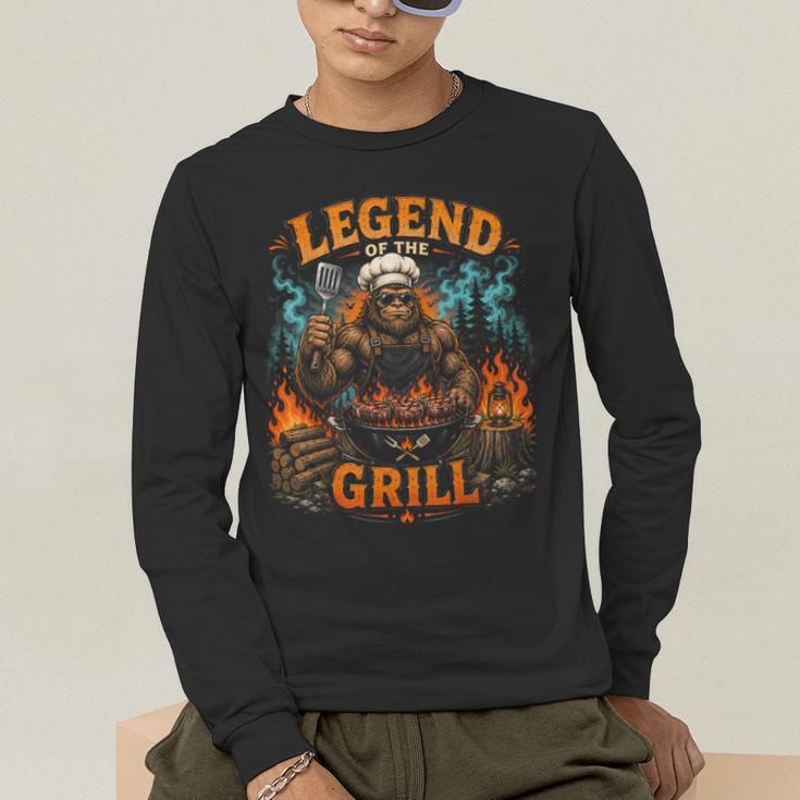 Bigfoot Legend Of The Grill BBQ Dad Father Day 2026 Men's Long Sleeve T-Shirt