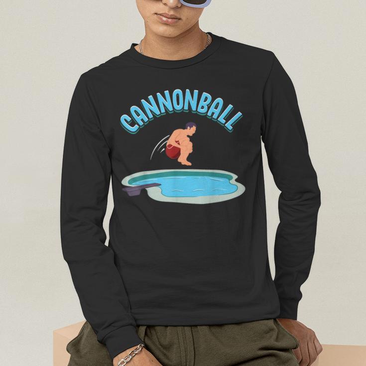 Cannonball Swimming Pool Fun Diving Diver Swimmer Cool Men's Long Sleeve T-Shirt