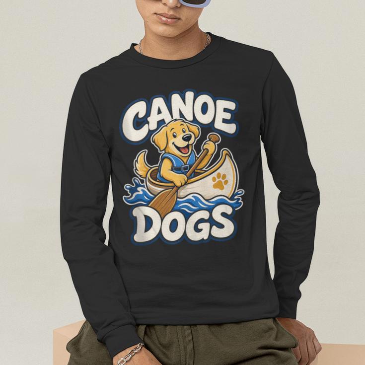 Canoe Dogs Golden Retriever Paddling Graphic Men's Long Sleeve T-Shirt Canoe Dogs Golden Retriever Paddling Graphic Men's Long Sleeve T-Shirt