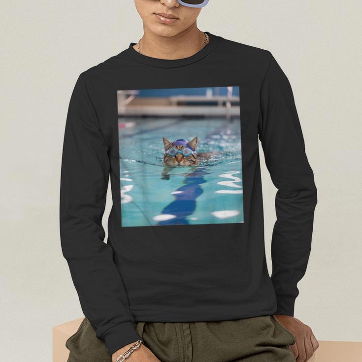 Competitive Swim Team Funny Kitty Cat Swimming Men's Long Sleeve T-Shirt Competitive Swim Team Funny Kitty Cat Swimming Men's Long Sleeve T-Shirt