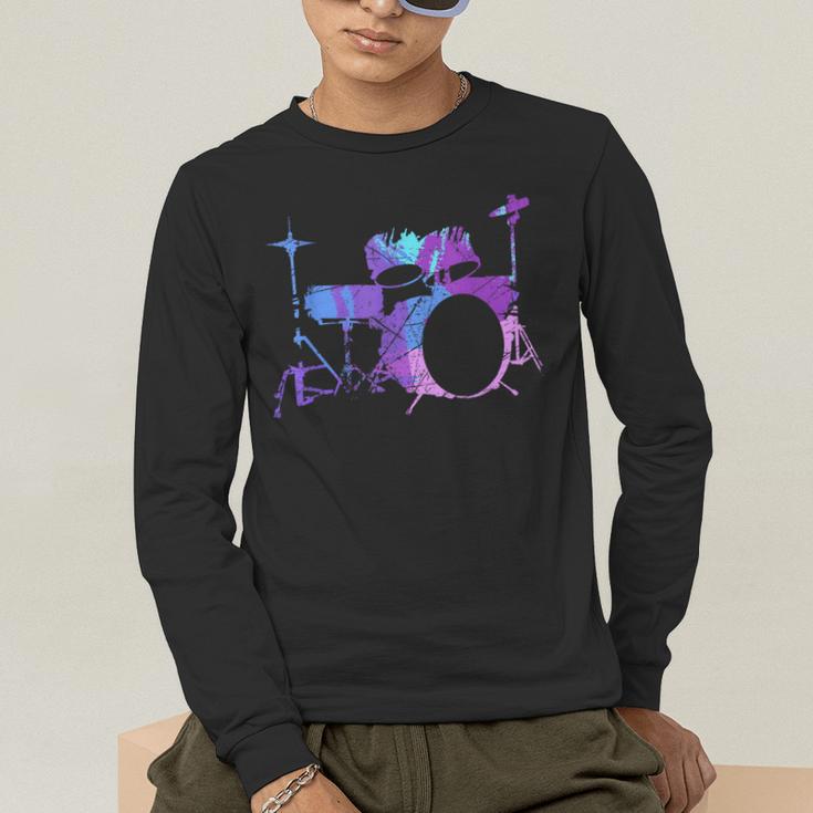 Cool Drum Kit Percussion Vintage Retro Drummer Costume Men's Long Sleeve T-Shirt Cool Drum Kit Percussion Vintage Retro Drummer Costume Men's Long Sleeve T-Shirt