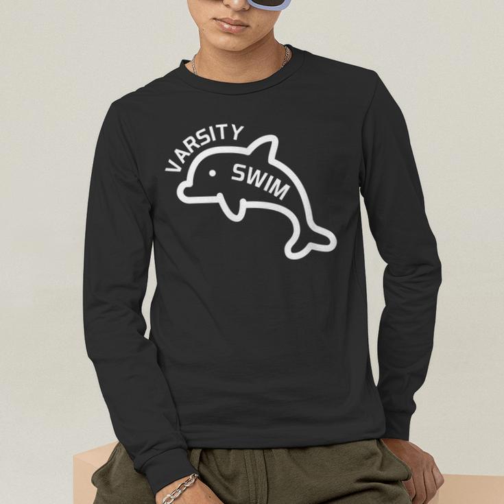 Dolphin Dolfin Varsity Swim Swim Team Swim Club Swimming Men's Long Sleeve T-Shirt Dolphin Dolfin Varsity Swim Swim Team Swim Club Swimming Men's Long Sleeve T-Shirt