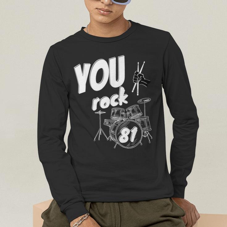 Drum Kit Drummer 81 Years 81st Birthday Men Women Men's Long Sleeve T-Shirt Drum Kit Drummer 81 Years 81st Birthday Men Women Men's Long Sleeve T-Shirt
