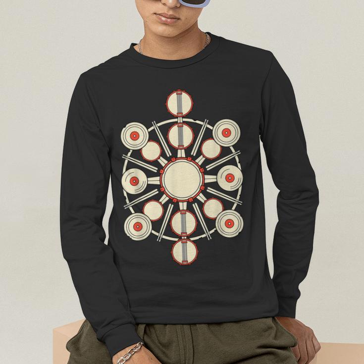 Drummer Drum Kit Mandala Percussionist Music Lover Men's Long Sleeve T-Shirt